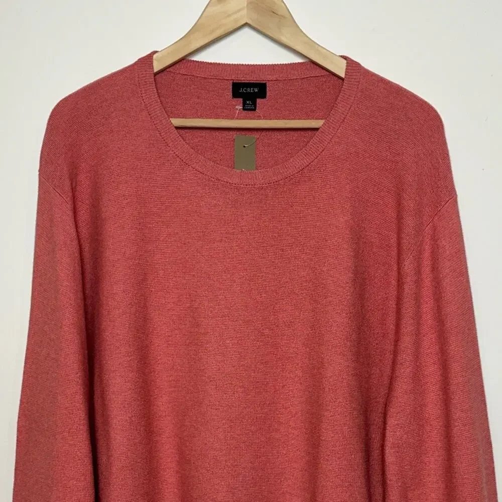 J. CREW Cotton Crewneck Sweater in Garter Stitch Heather Poppy NWT